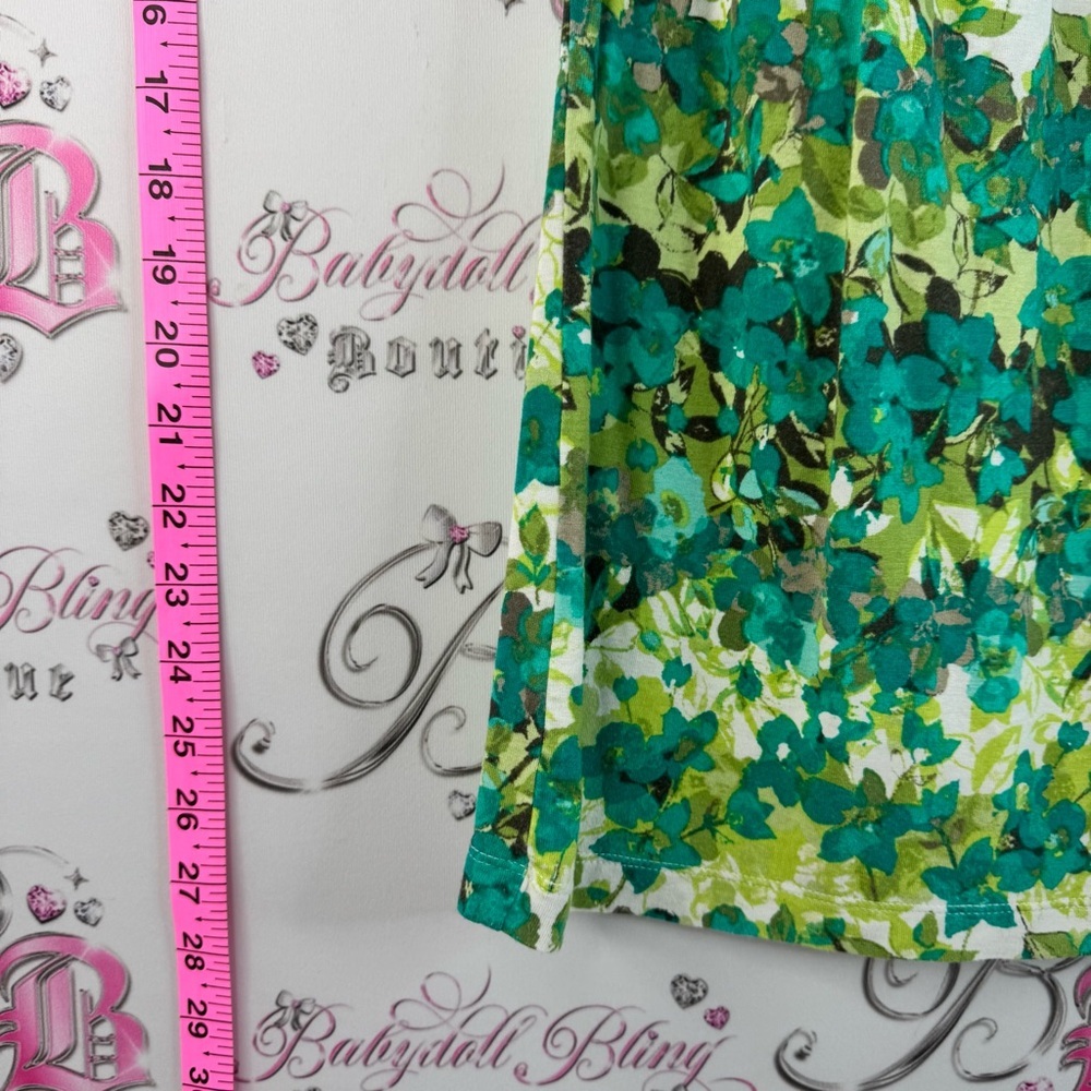 Christopher & Banks shirt top T-shirt Green Floral Ruched Scoop-Neck Tunic - Picture 3 of 11
